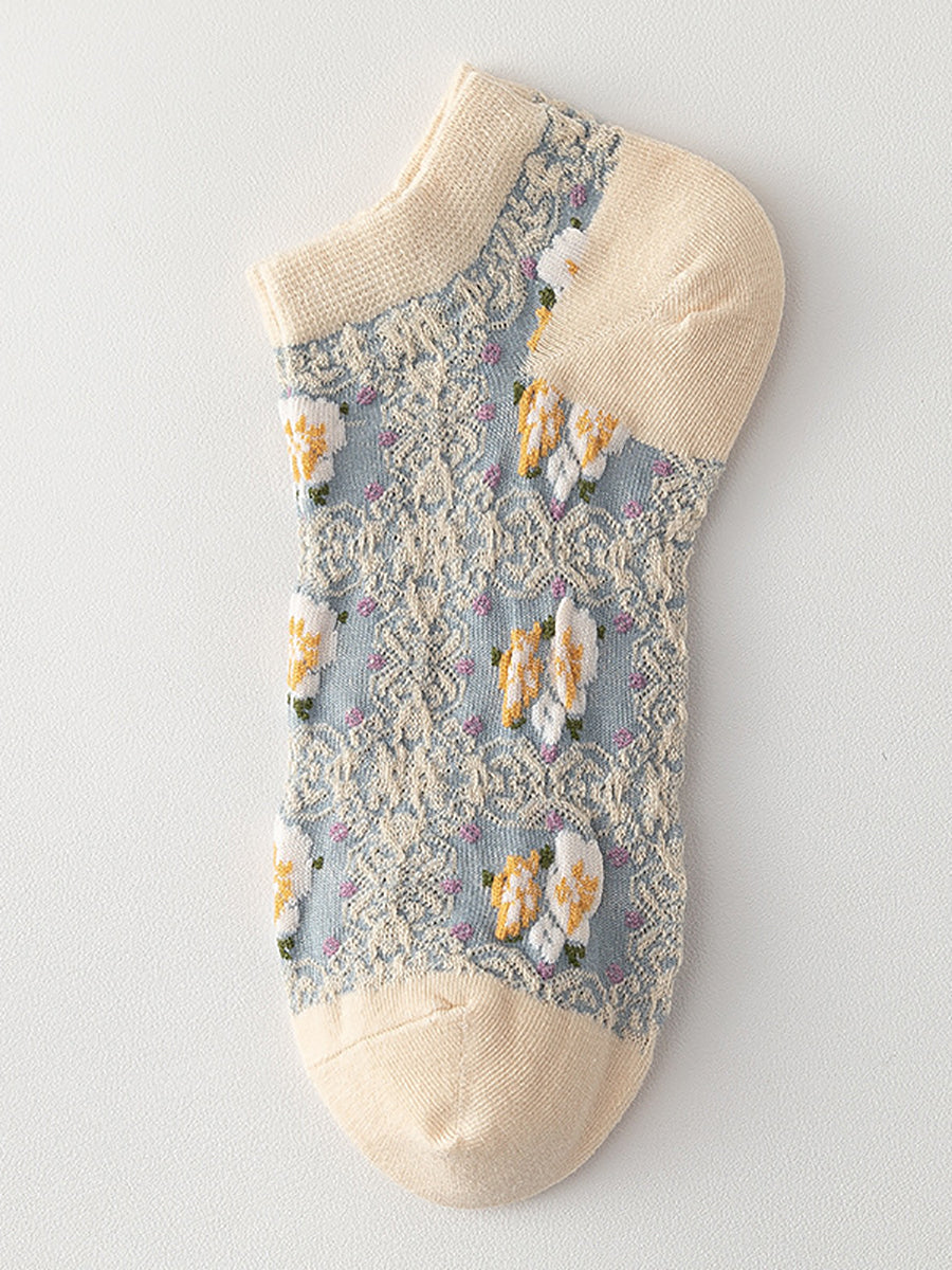 4 Paar Damen Sommersocken mit Blumen-Jacquardmuster AS1009