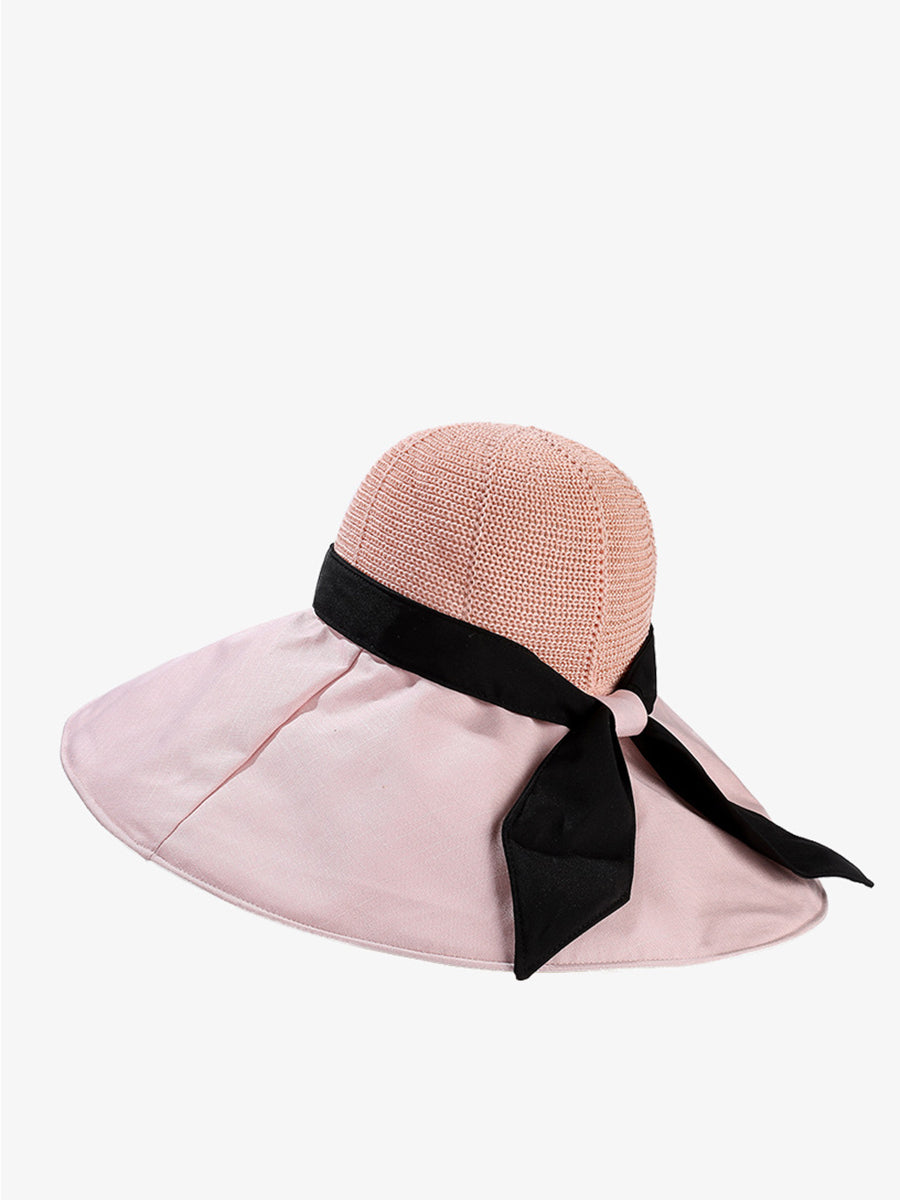 Women Summer Travel Large Brim Sunproof Spliced Hat QW1036