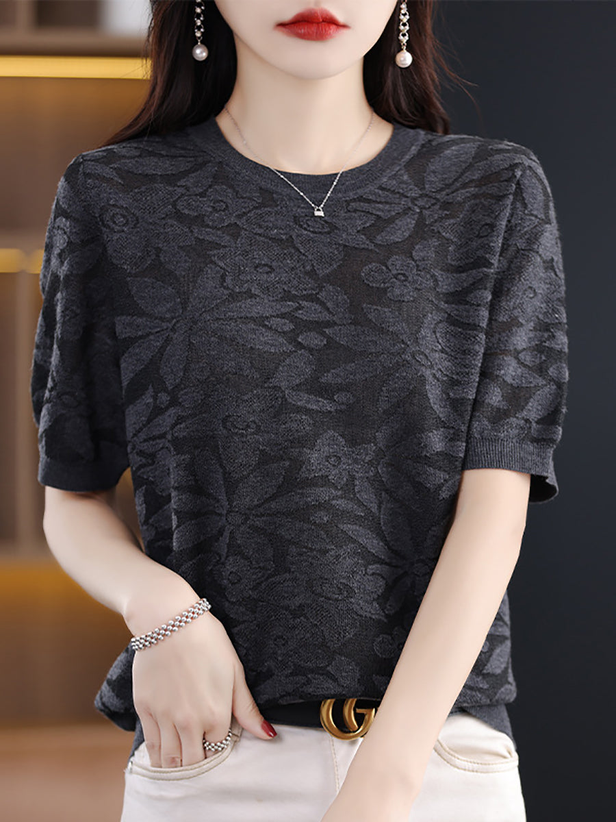 Women Summer Casual Flower Knitted Pullover Shirt WE1019