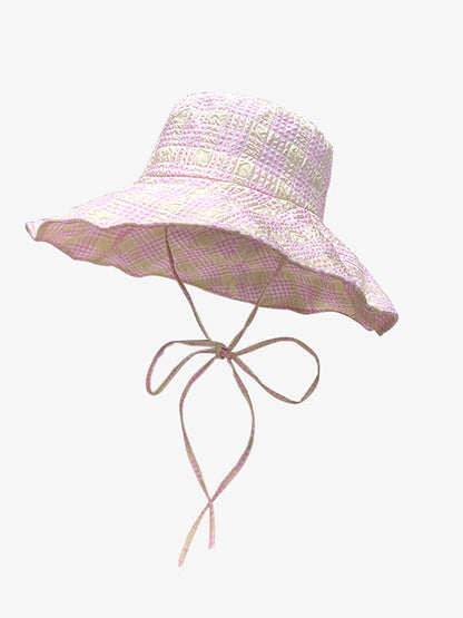 Women Summer Artsy Plaid Sunproof Large Brim Hat ZZ1042