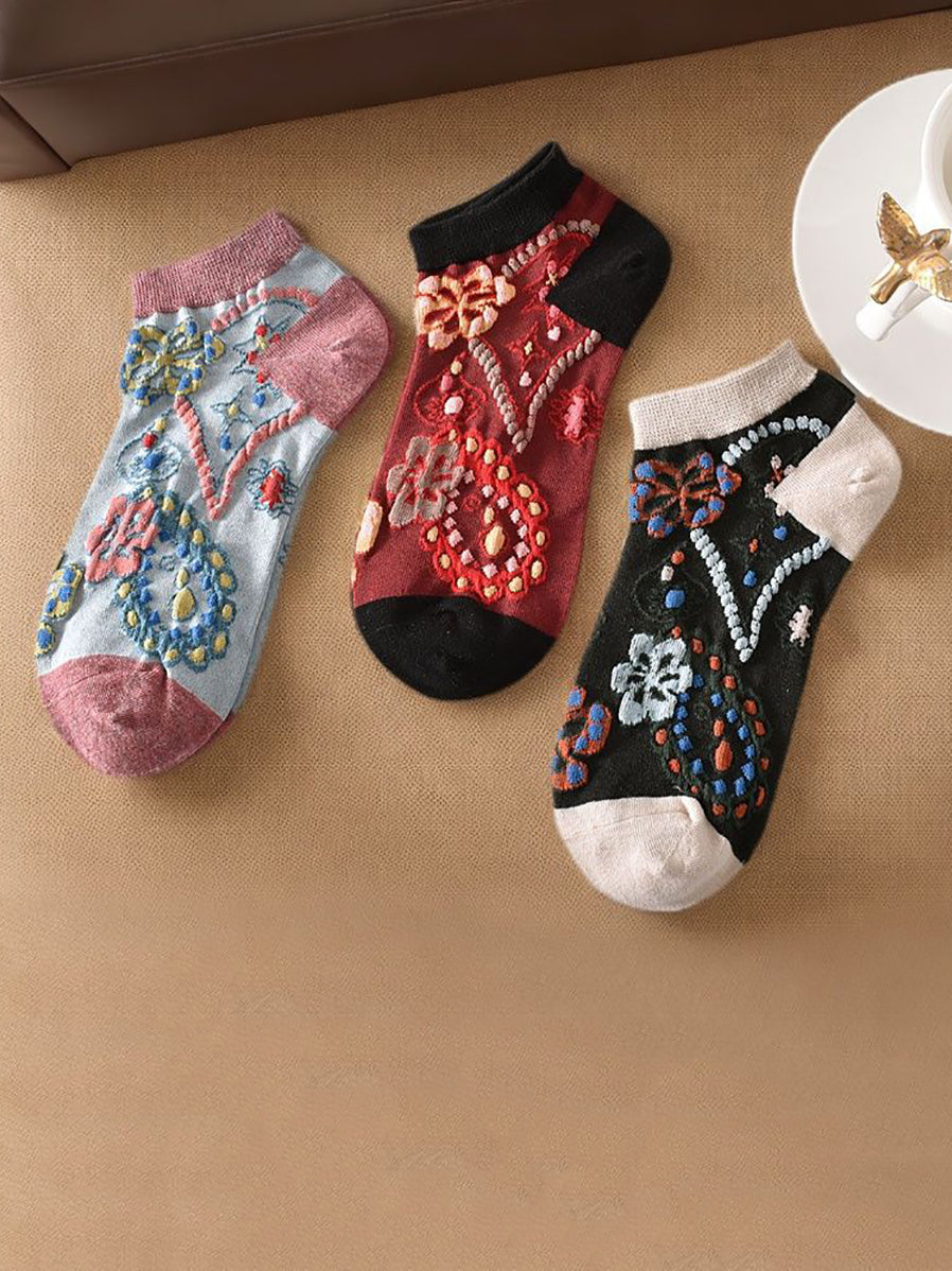 5 Pairs Women Summer Flower Jacquard Short Socks KL1039