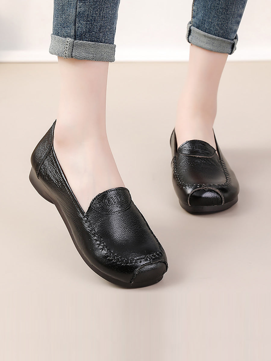 Women Summer Soft Leather Solid Stitching Flat Shoes PP1031