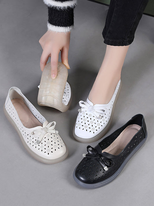 Women Casual Summer Solid Cutout Leather Flat Shoes KL1043