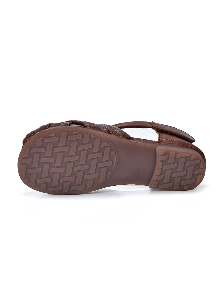 Sommer Leder Flache Retro Frauen Weben Echte Schuhe