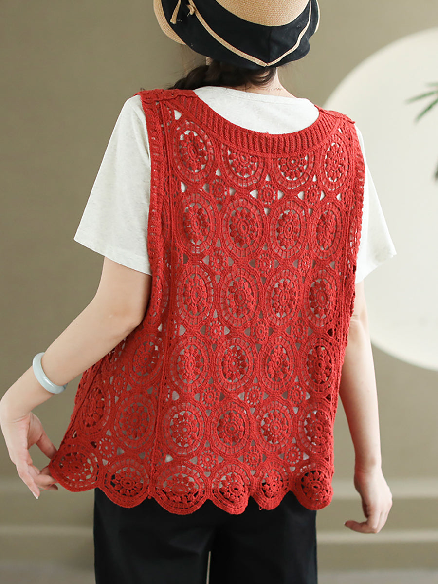 Women Artsy Knitted Cutout V-Neck Vest AS1046