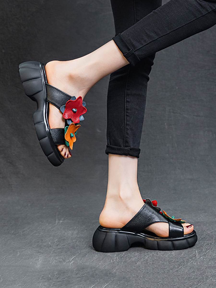 Women Summer Leather Spliced Star Platform Sandal TY1033