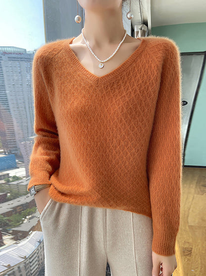 Women Autumn Casual Cashmere Knit V-Neck Sweater AK1040