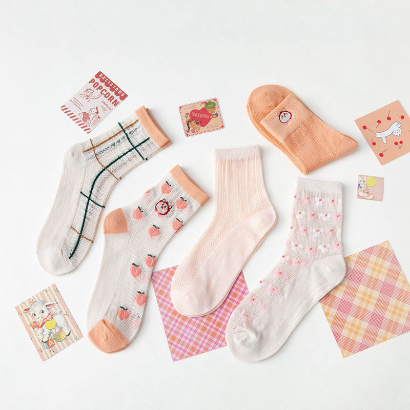 5 Paar Damen Sommersocken im japanischen Stil mit süßem Aufdruck CC033