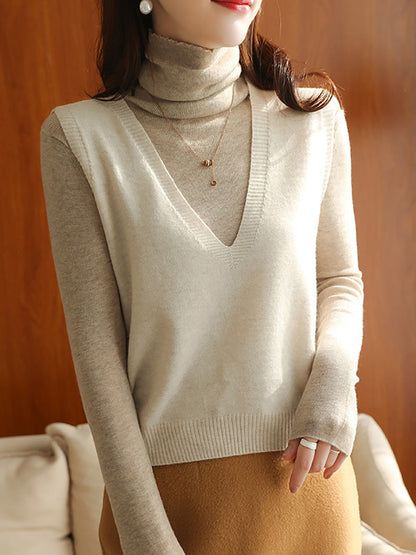 Women Casual Wool Solid V-Neck Knit Vest AK1045