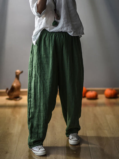 Women Vintage Spring Linen Solid Harem Pants FD040