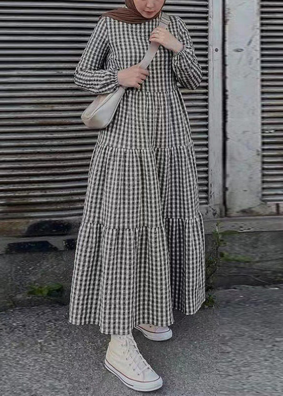 Cotton Dresses Simple Plaid Spring Maxi Green