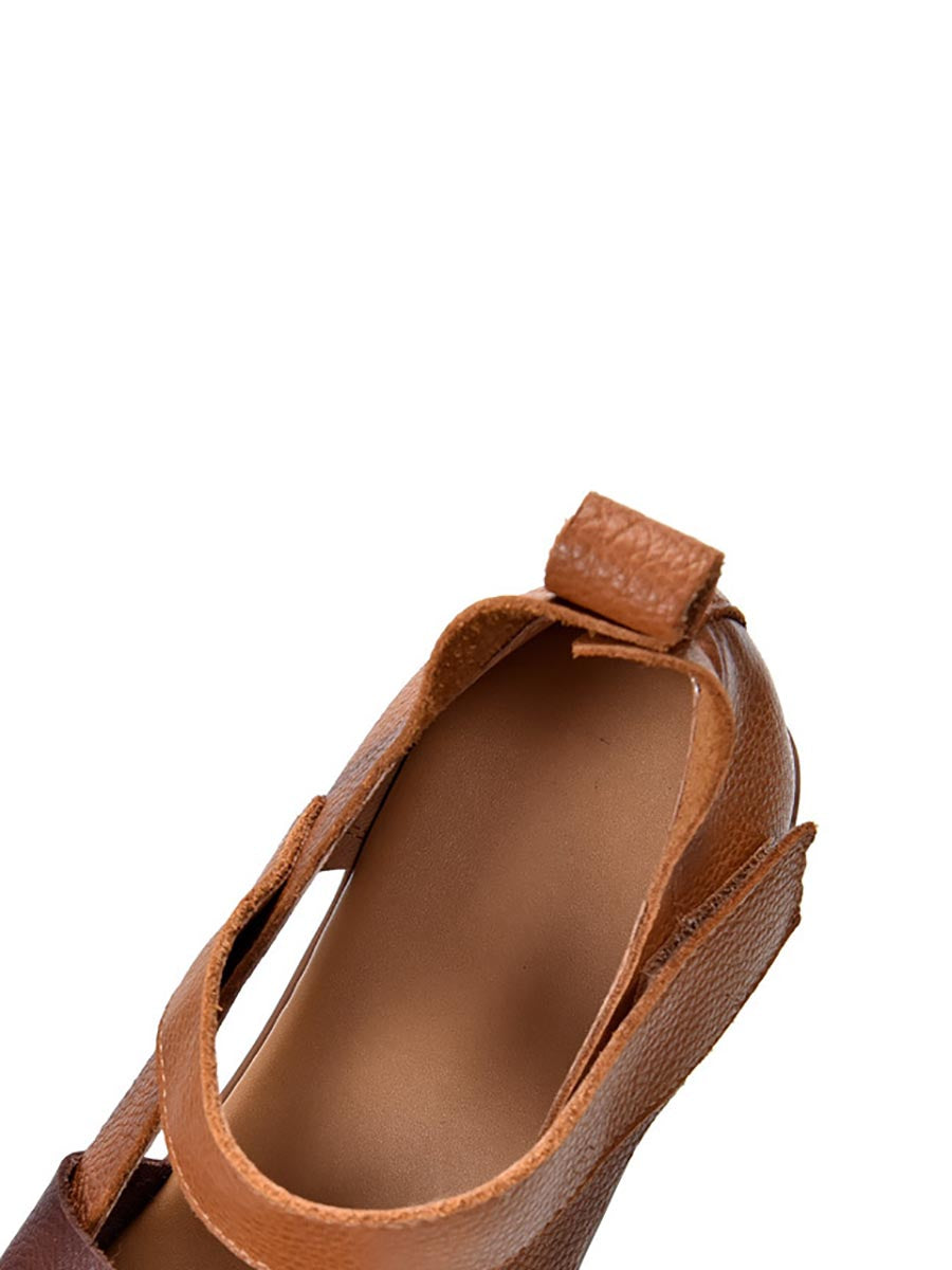 Women Vintage Summer Leather Colorblock Flat Shoes XX1023