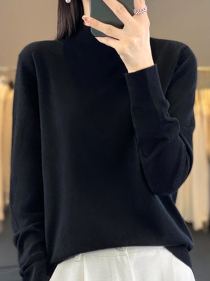 Women Autumn Knit Warm Half-Turtleneck Sweater WU019