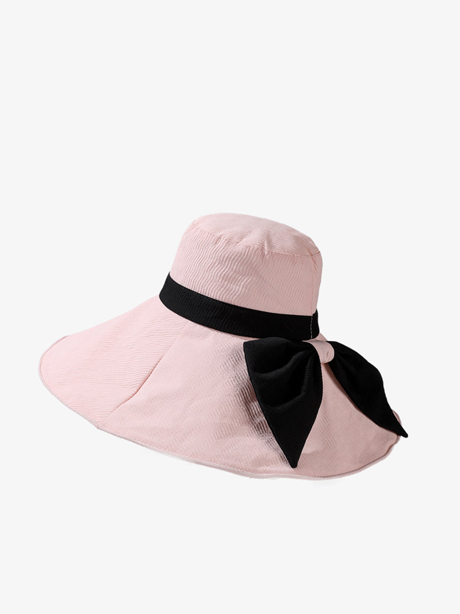 Women Summer Colorblock Sunproof Bowknot Hat QW1022