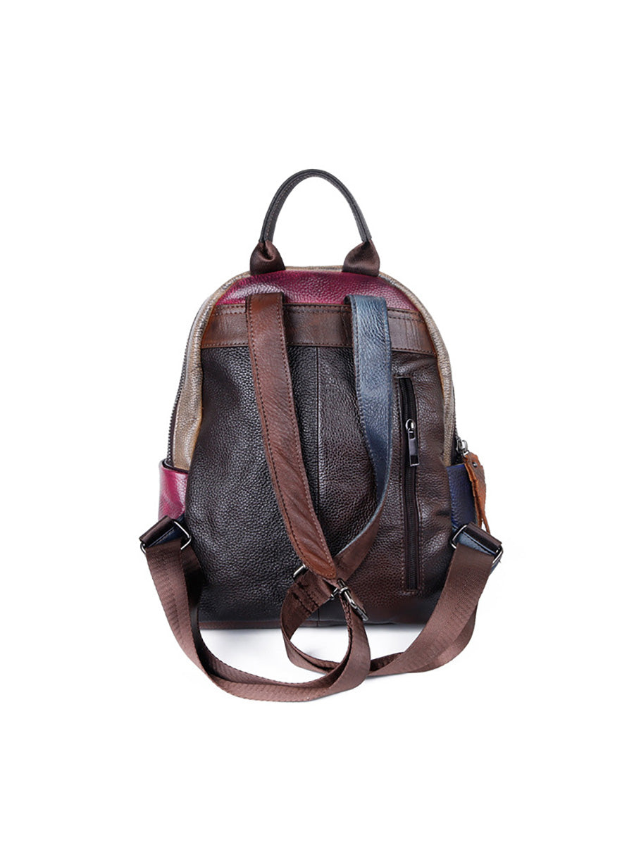 Women Colorblock Hand Painted Outdoor Leather Backpack AH1072