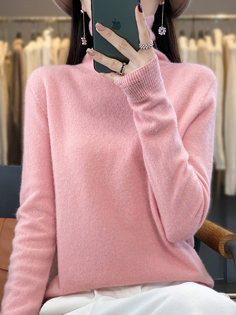 Women Autumn Turtleneck 100%Wool Soft Solid Sweater BA1037