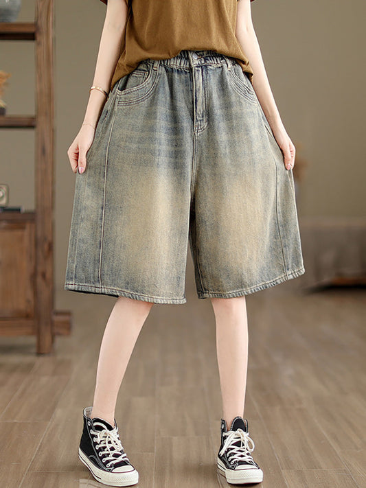 Damen Sommer getragene Denim Weite Bein Fünfte Hose CC037