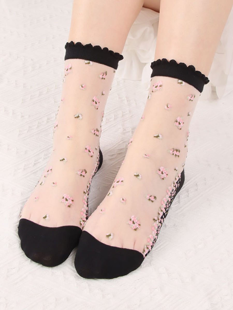 8 Pairs Women Summer Floral Jacquard Thin Socks LL007