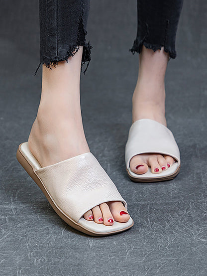 Women Summer Casual Solid Leather Flat Slippers FD052