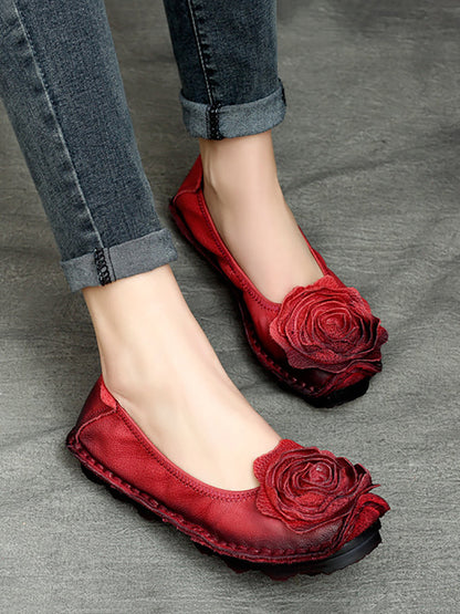 Women Summer Vintage Flower Leather Solid Shoes PP1033