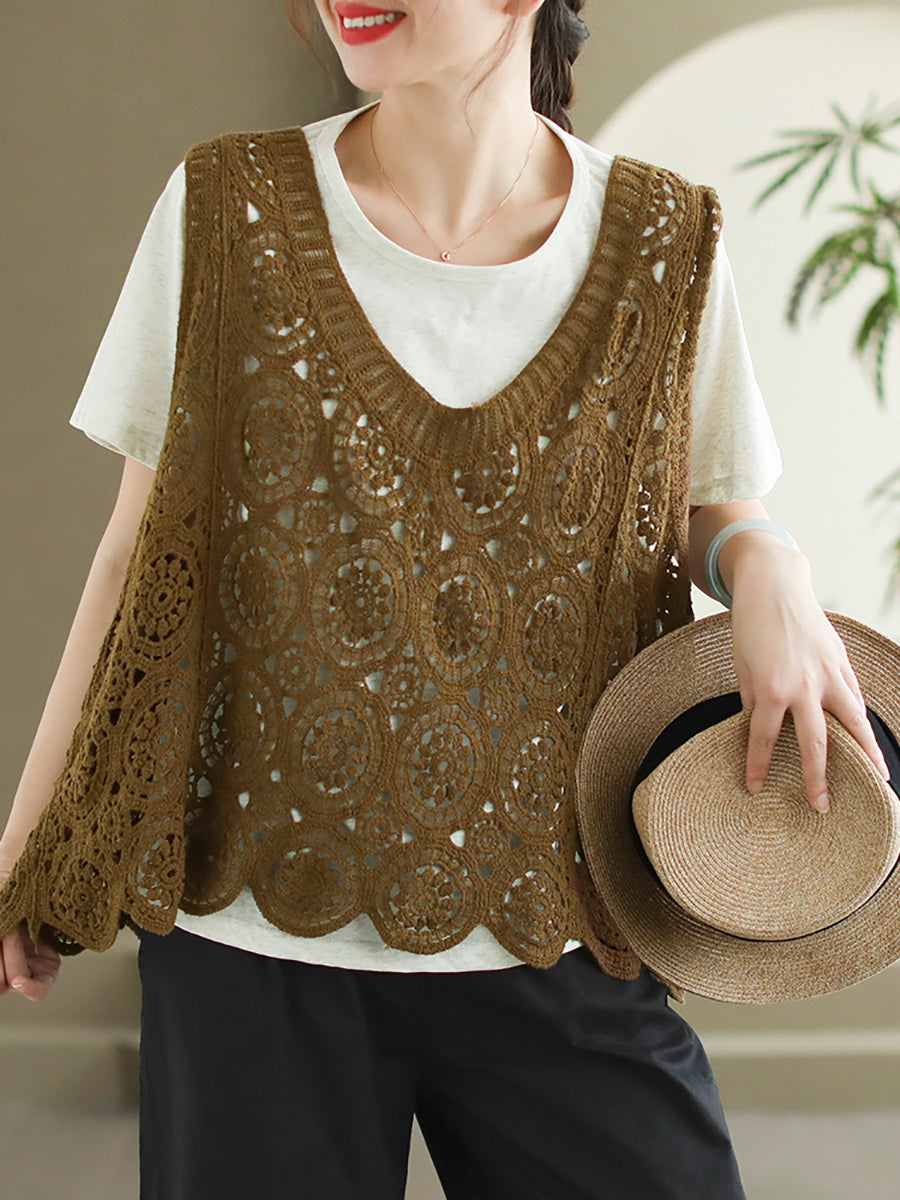 Women Artsy Knitted Cutout V-Neck Vest AS1046