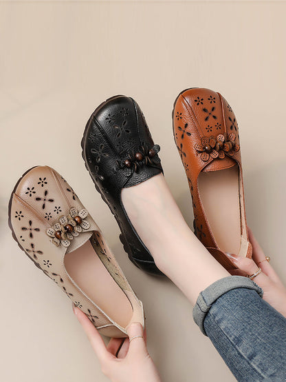 Women Summer Vintage Leather Flower Cutout Shoes FG1026