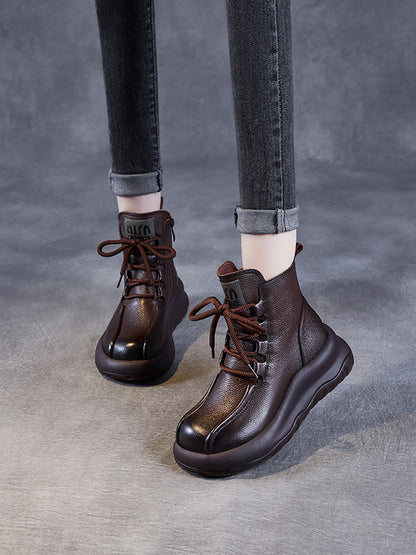 Women Vintage Genuine Leather Platform Martin Boots QU003