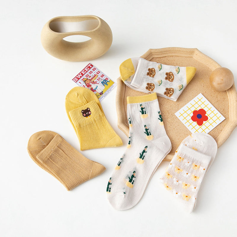 5 Paar Damen Sommersocken im japanischen Stil mit süßem Aufdruck CC033