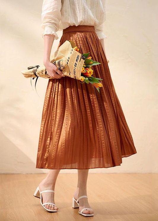 Women Caramel Wrinkled Patchwork Silk Skirts Summer AZ1020