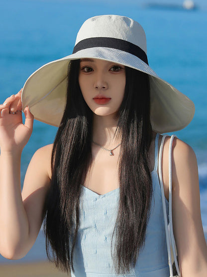 Women Summer Colorblock Sunproof Bowknot Hat QW1022