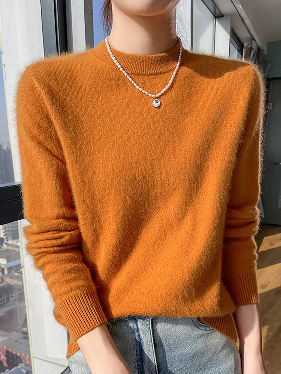 Pull décontracté à col rond pour femme, 100 % laine douce, automne QU030