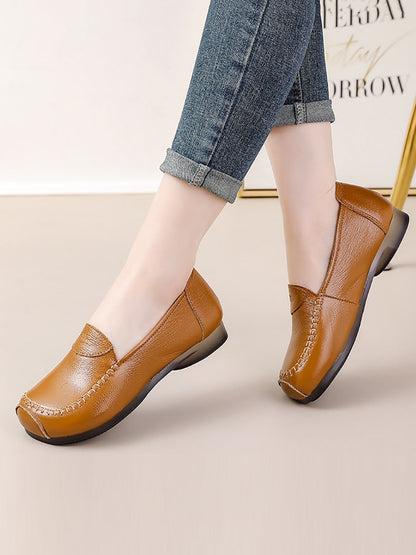 Women Summer Soft Leather Solid Stitching Flat Shoes PP1031