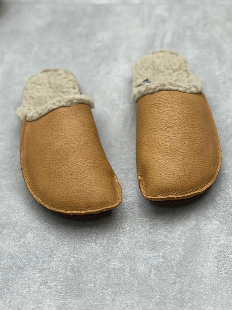 Chaussons plats doublés polaire en cuir vintage pour femmes AV1041