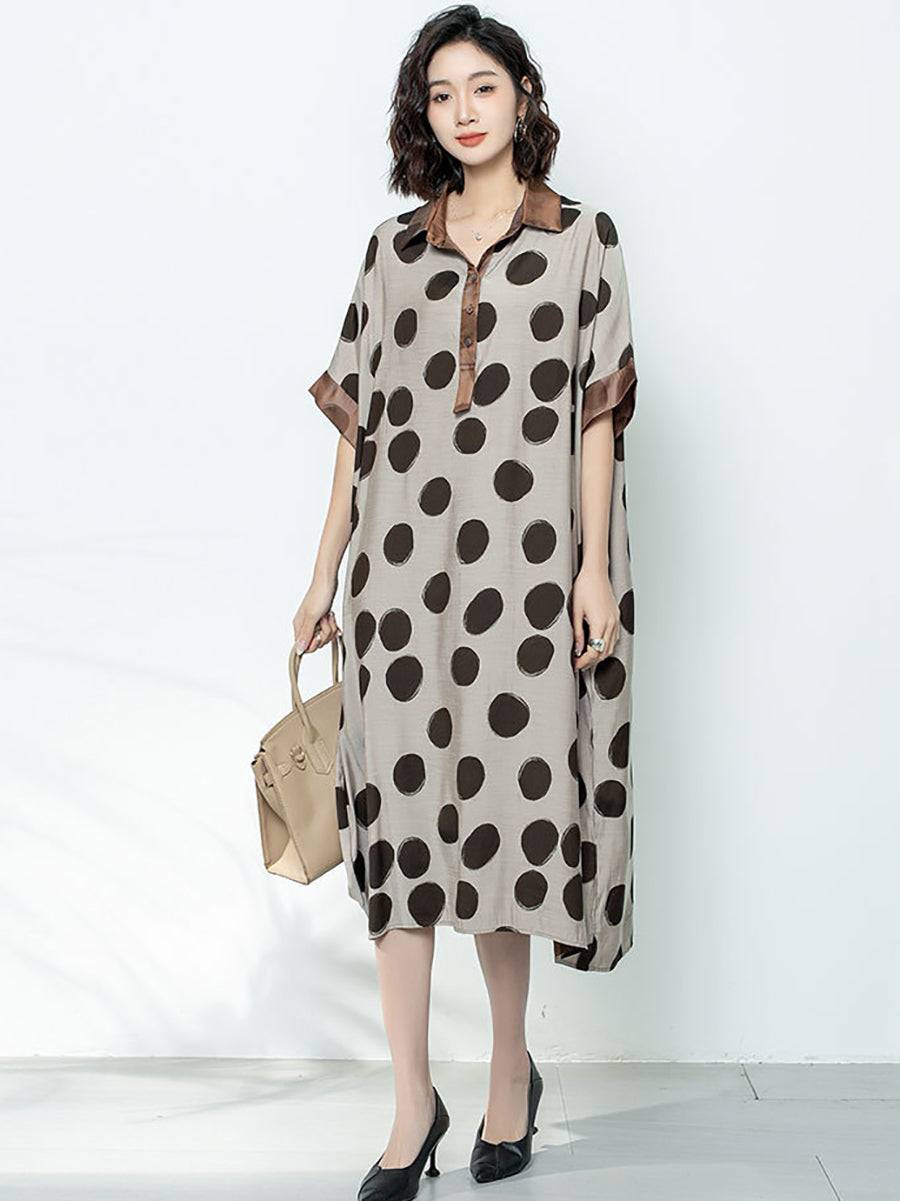 Women Summer Casual Dot Print Claf-Length Dress AS1044