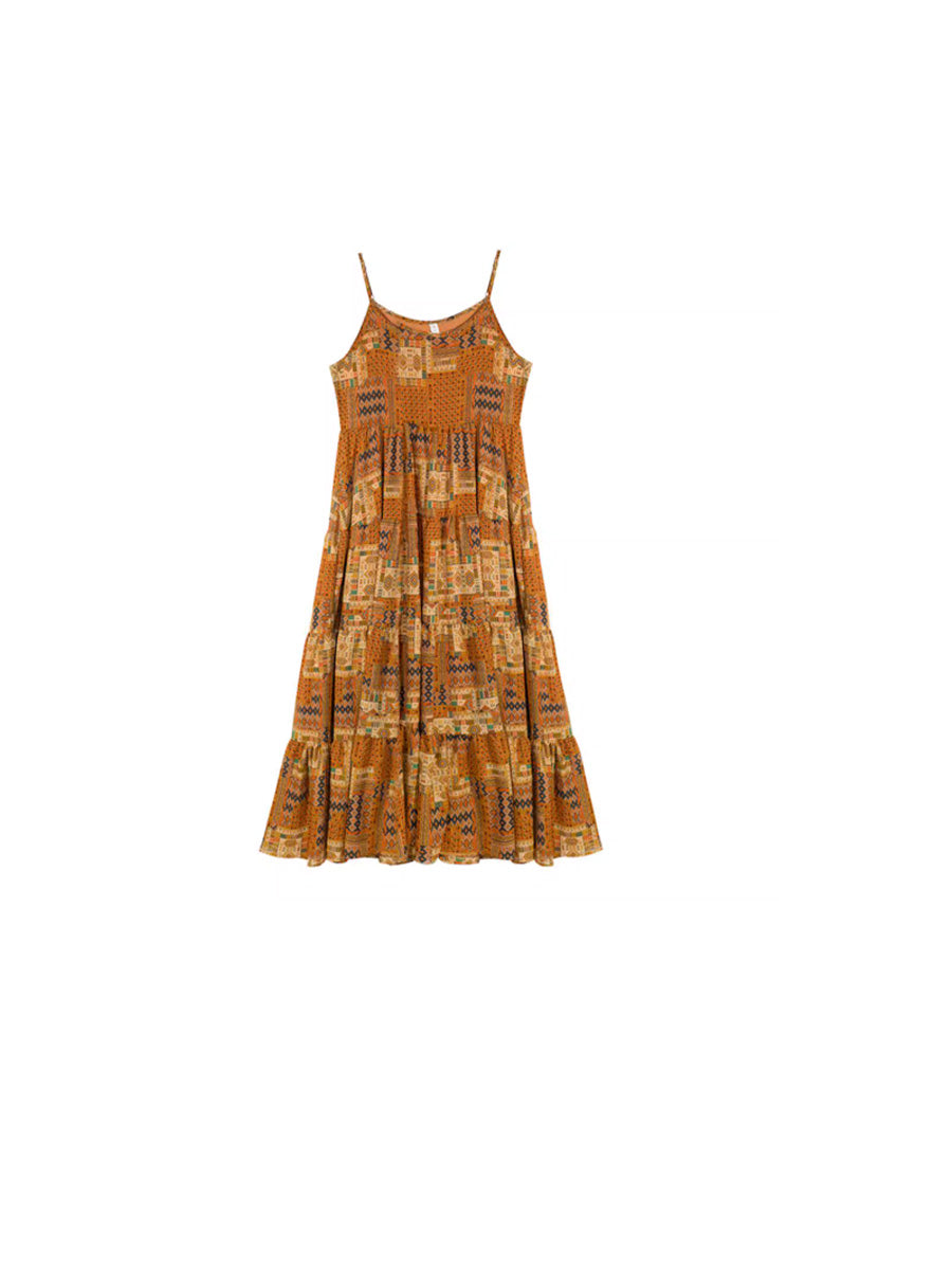 Plus Size Women Summer Vintage Spliced Loose Vest Dress  QW1030