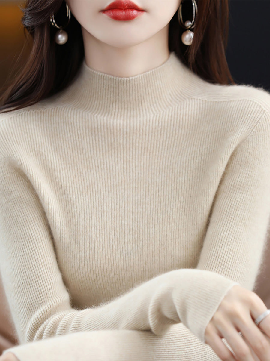 Women Autumn Casual Half-Turtleneck Wool Knit Sweater AK1041