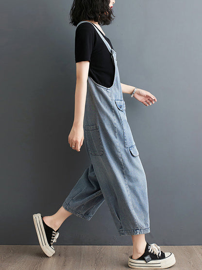 Women Summer Solid Casual Loose Denim Jumpsuits XX1050