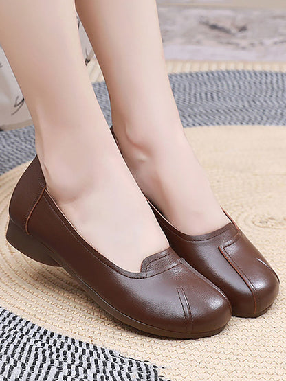 Women Summer Commute Solid Leather Spliced Low Heel Shoes AS1006