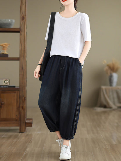 Women Summer Casual Solid Denim Harem Pants II1004