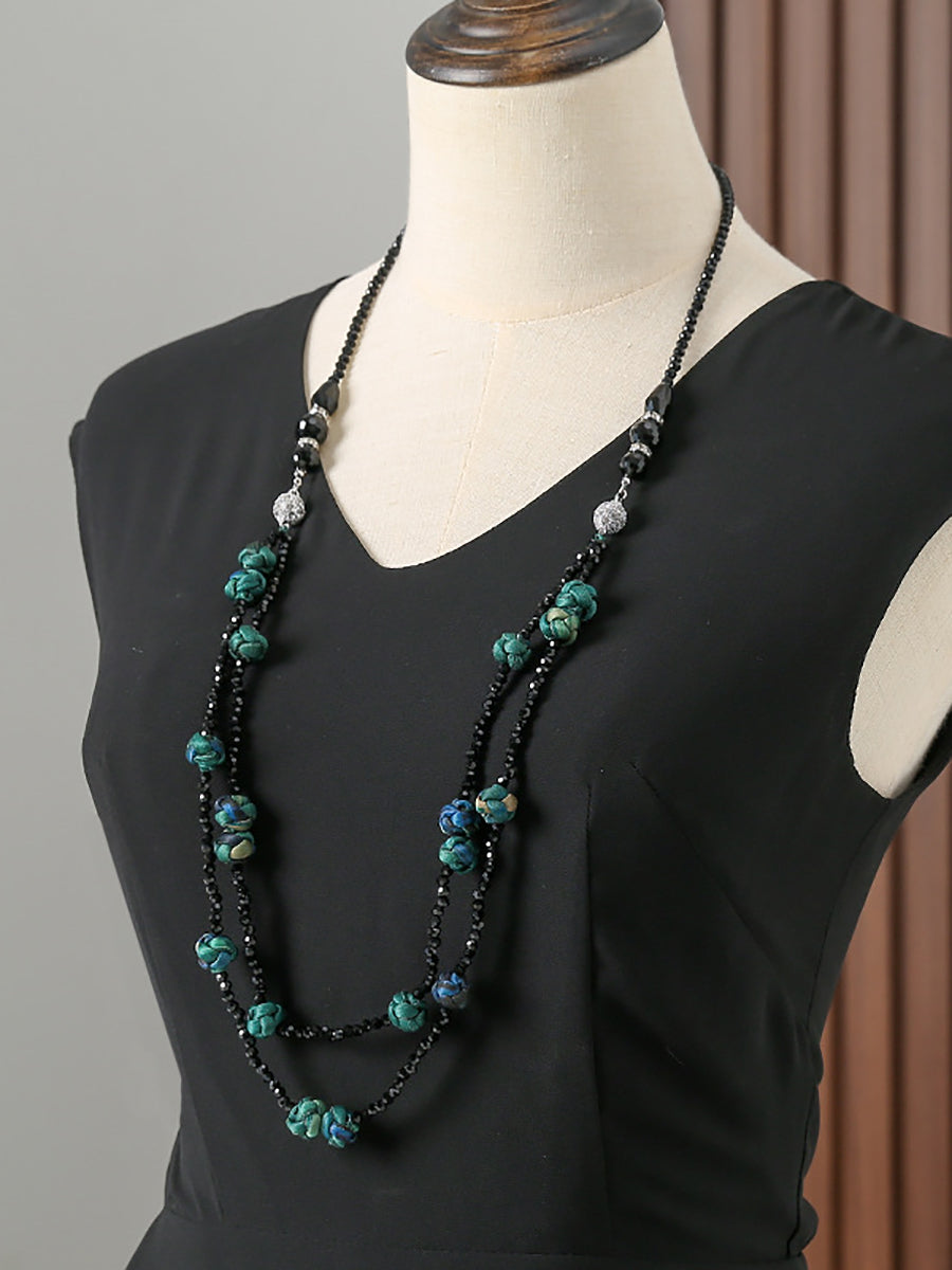 Women Ruyi Knot Beads Weave Sweater Necklace QN005