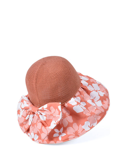 Women Summer Flower Spliced Bowknot Sunproof Hat AA1028