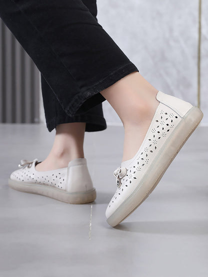 Women Casual Summer Solid Cutout Leather Flat Shoes KL1043