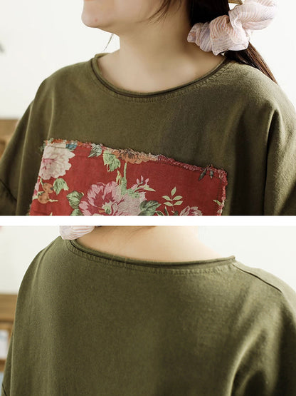 Women Summer Vintage Floral Spliced Cotton Shirt TY1042