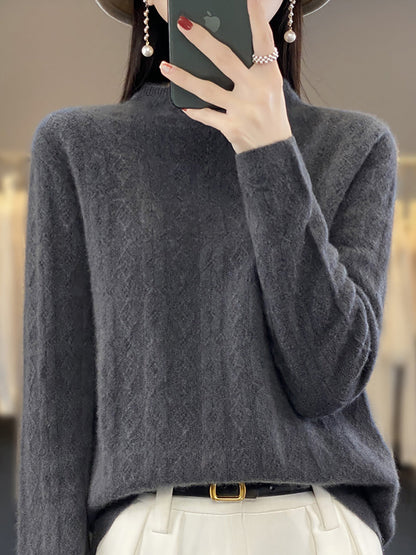 Women Autumn Casual Turtleneck 100%Wool Knit Sweater QU028