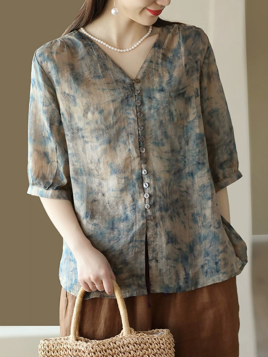 Chemise boutonnée d'été à imprimé floral vintage pour femme XX1042