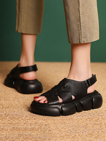 Women Summer Leather Spliced Solid Platform Sandals UI1026