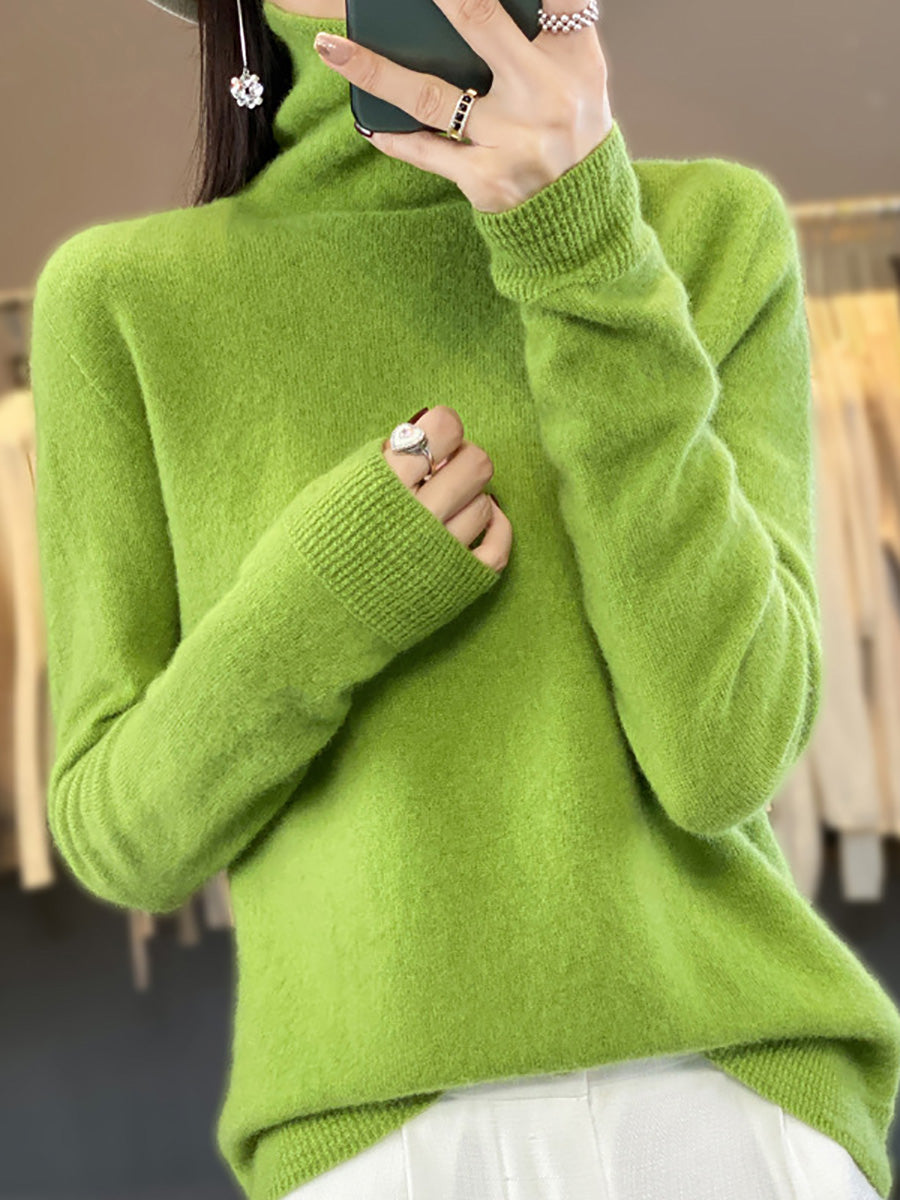 Women Autumn Turtleneck 100%Wool Soft Solid Sweater BA1037