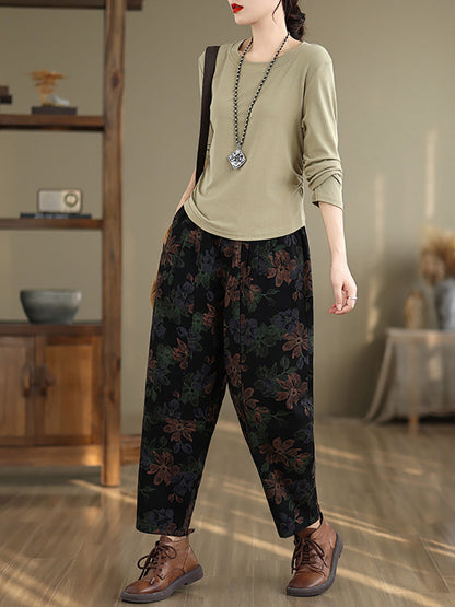 Women Autumn Vintage Flower Cotton Harem Pants AI1038