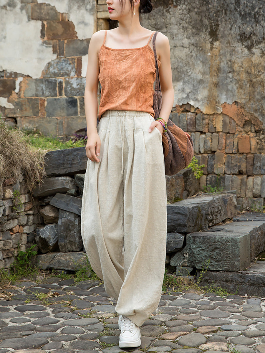 Damen Pure Ramie Straight Worn Color Sommerhose 