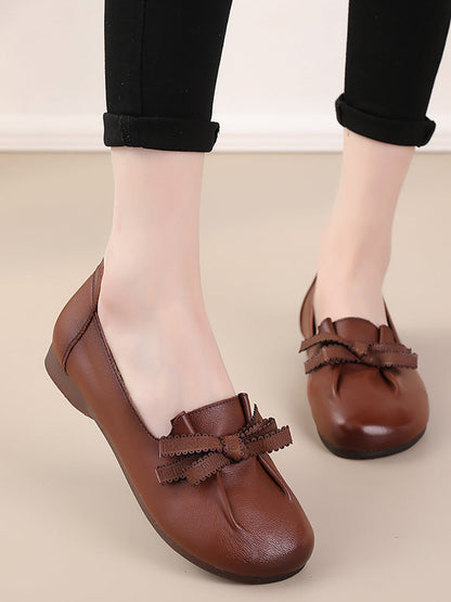 Women Summer Solid Bowknot Spliced Leather Shoes RR1049